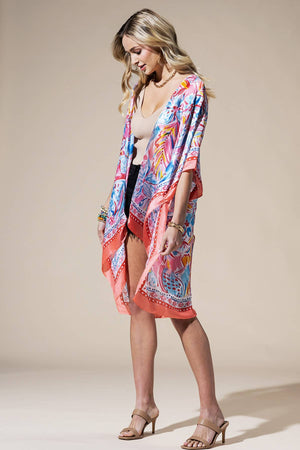 Flowing Silky Feel Kimono with Flower Print