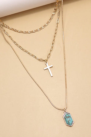Layer Cross and Stone Necklace