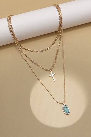 Layer Cross and Stone Necklace