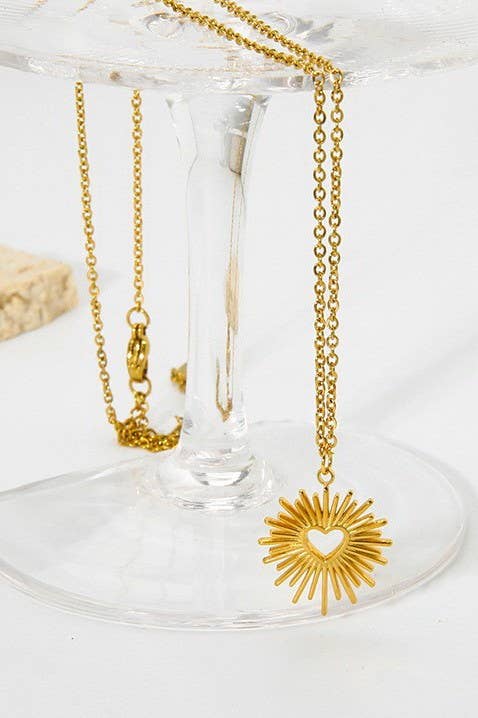18K Sun Burst Heart Necklace