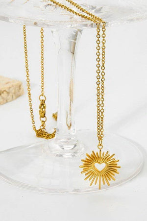 18K Sun Burst Heart Necklace