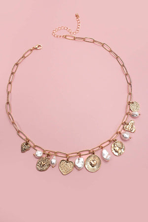 Heart Pearl Charm Necklace