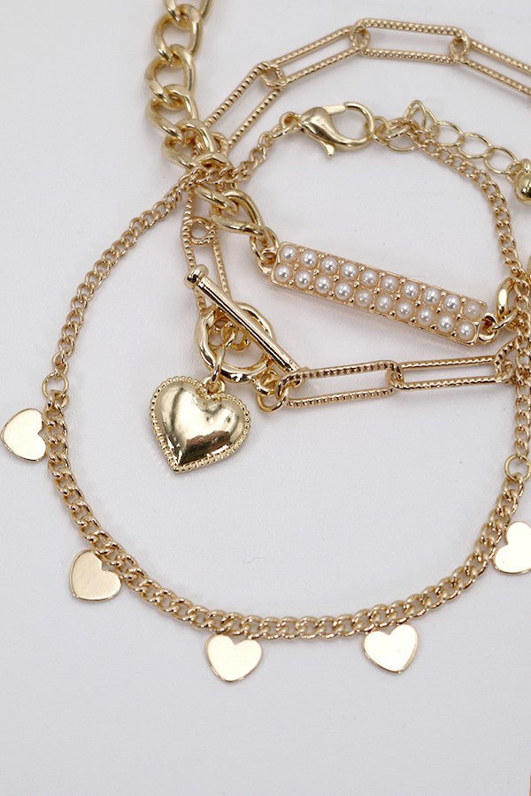 Hearts and Pearls Bracelet Set