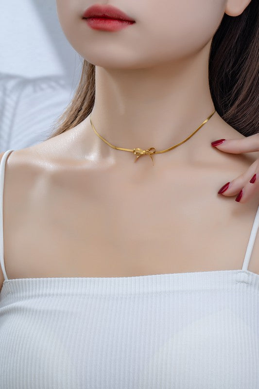 Herringbone Dainty Bow Necklace