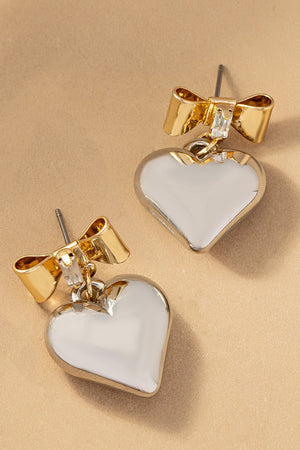 Bow Drop Heart Earrings