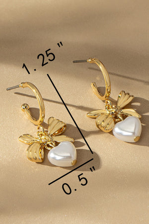 Bow Pearl Heart Earrings