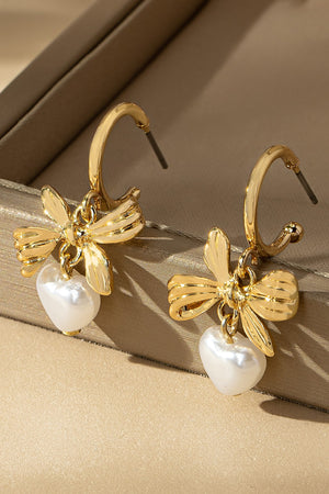 Bow Pearl Heart Earrings