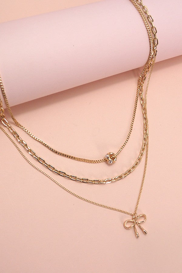 Bow and Pearl Layered Necklace