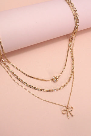 Bow and Pearl Layered Necklace