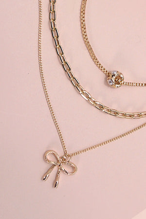 Bow and Pearl Layered Necklace