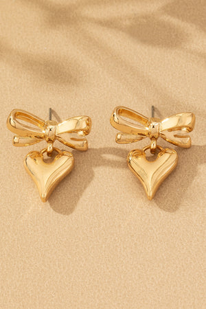 Bow Puff Heart Earrings