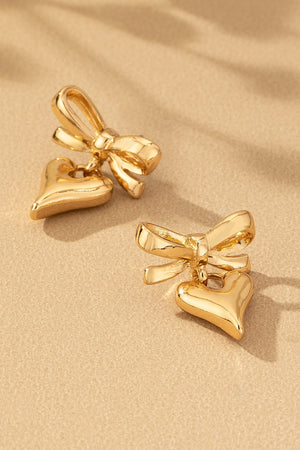 Bow Puff Heart Earrings