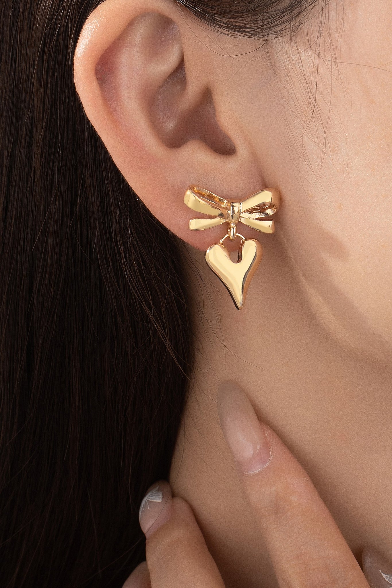 Bow Puff Heart Earrings