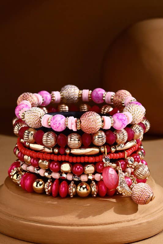 7-Strand Boho Bracelet with Raffia Charms