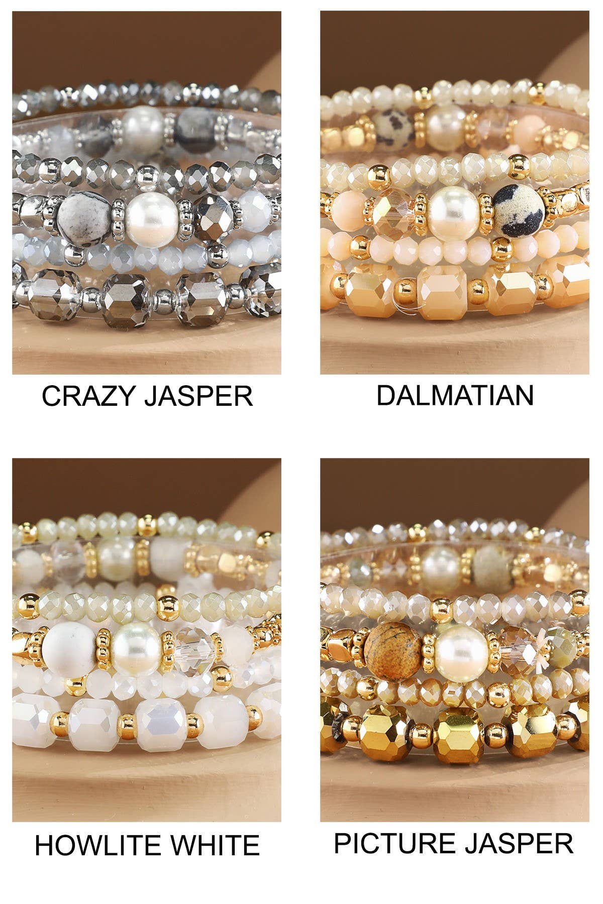 4 Layered Bead and Stone Bracelets