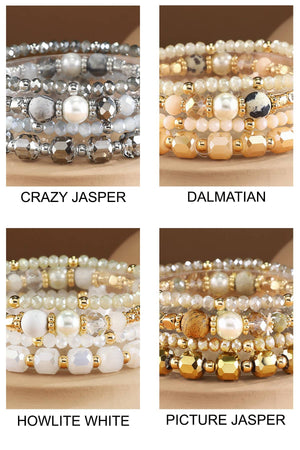4 Layered Bead and Stone Bracelets