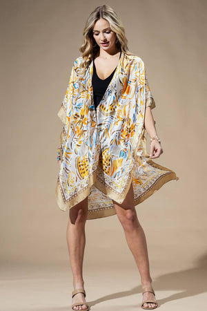 Flowing Silky Feel Kimono with Flower Print