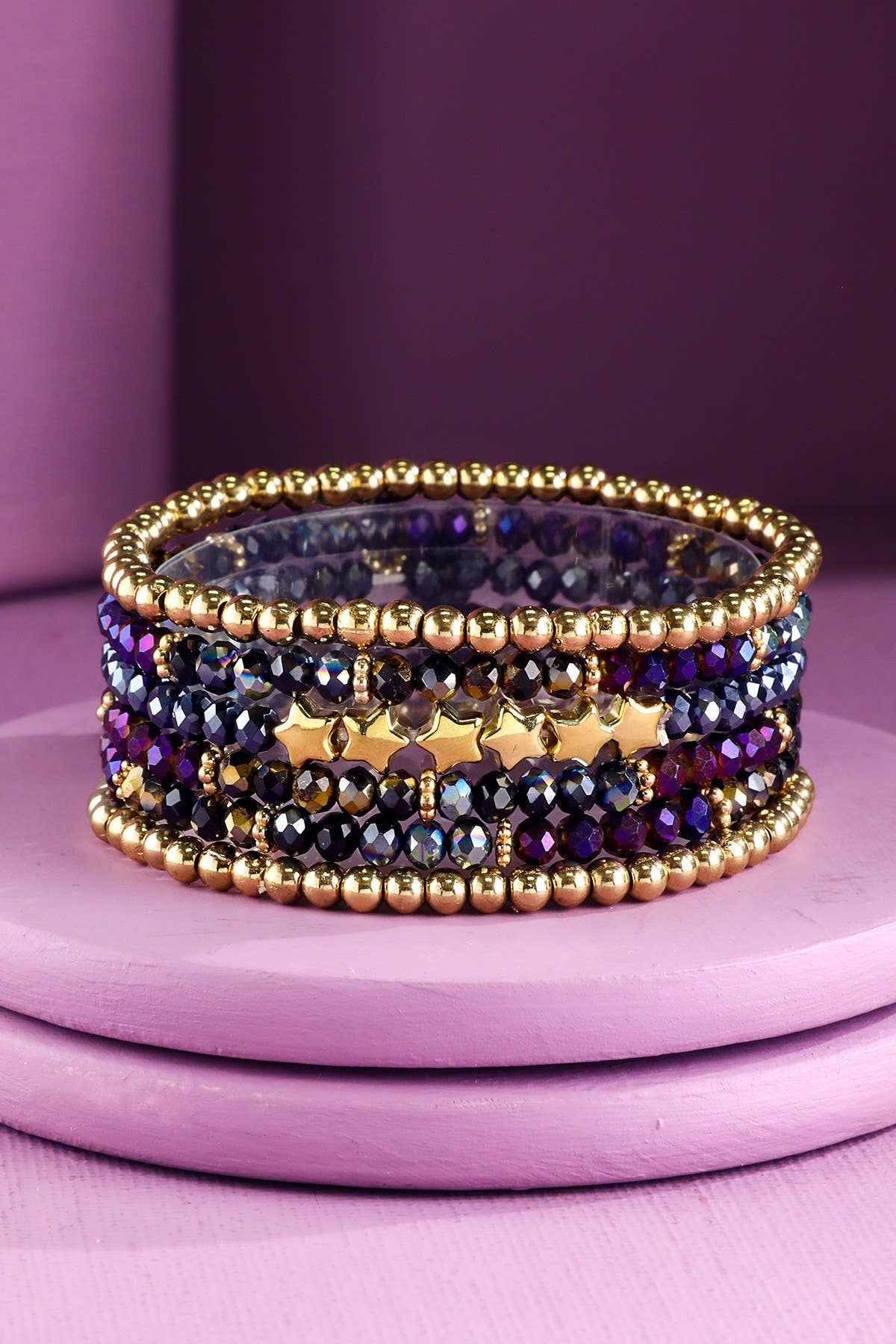 Layered Stackable Beaded Bracelets with Stars