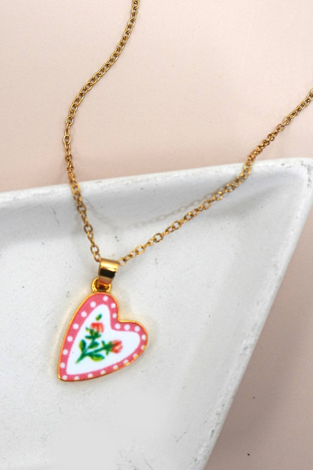 18K Enamel Heart Necklace