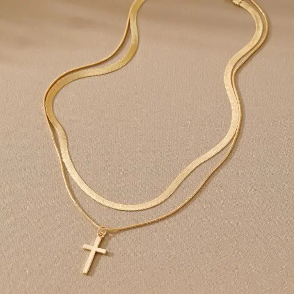 Herringbone and Cross Necklace