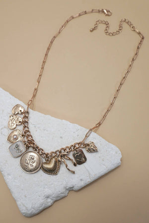 Cluster Heart Pearl Charm Necklace