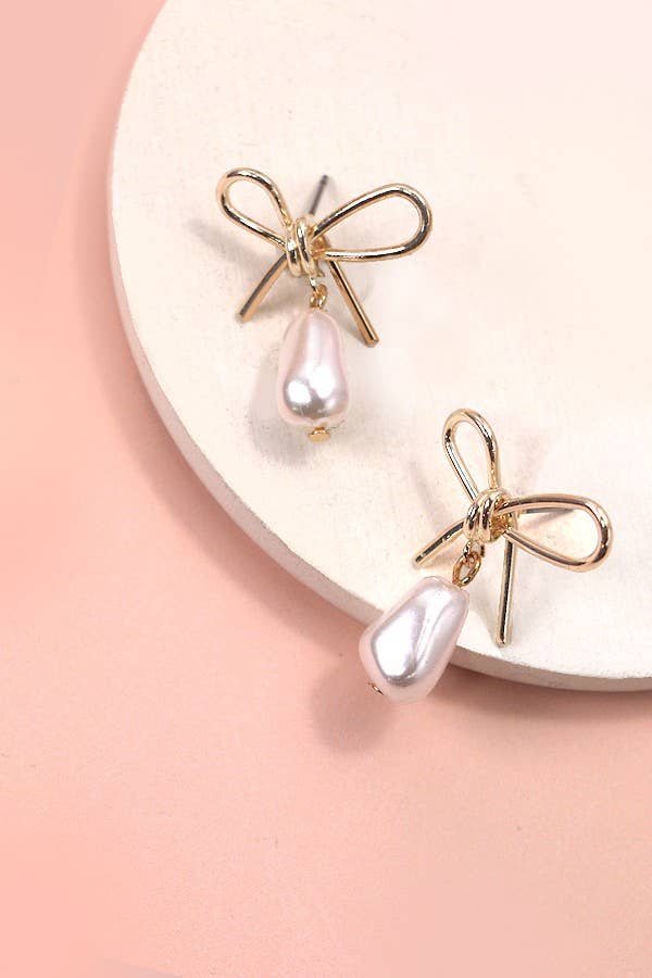 Pearl Drop Bow Earrings