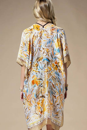 Flowing Silky Feel Kimono with Flower Print