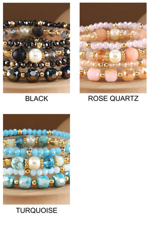 4 Layered Bead and Stone Bracelets