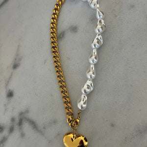 Puff Heart Fresh Water Pearl Necklace