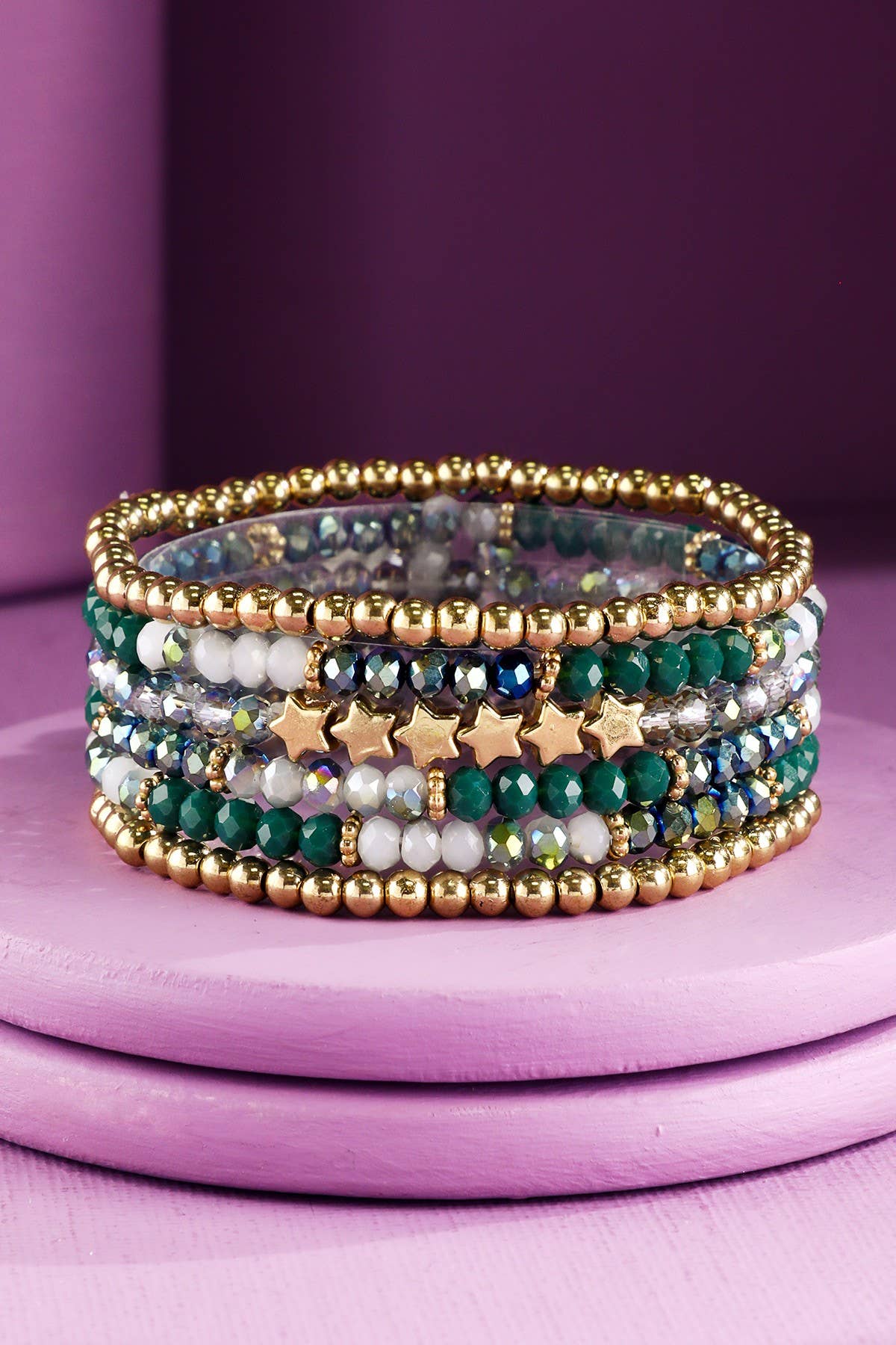 Layered Stackable Beaded Bracelets with Stars