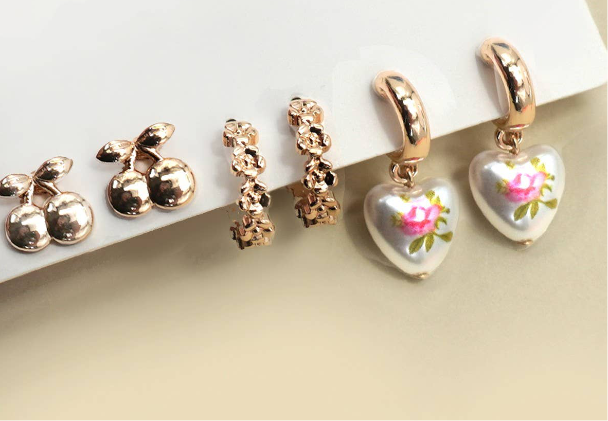Cherry Heart Huggie Earrings