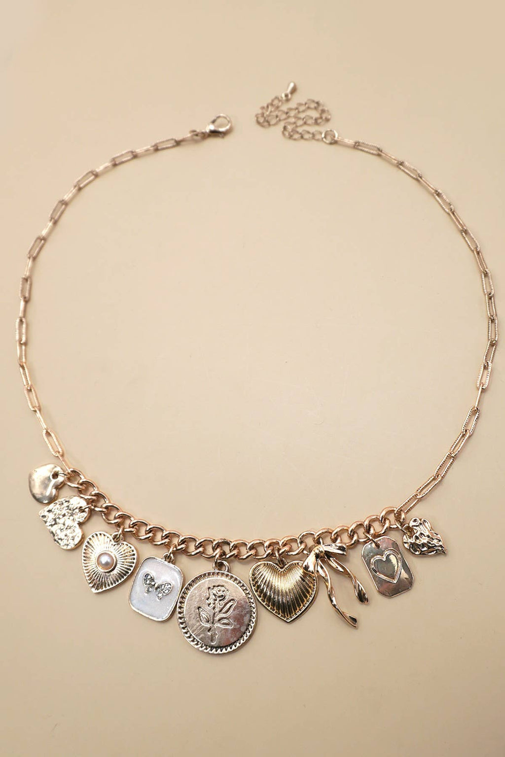 Cluster Heart Pearl Charm Necklace