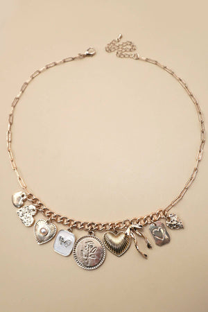 Cluster Heart Pearl Charm Necklace