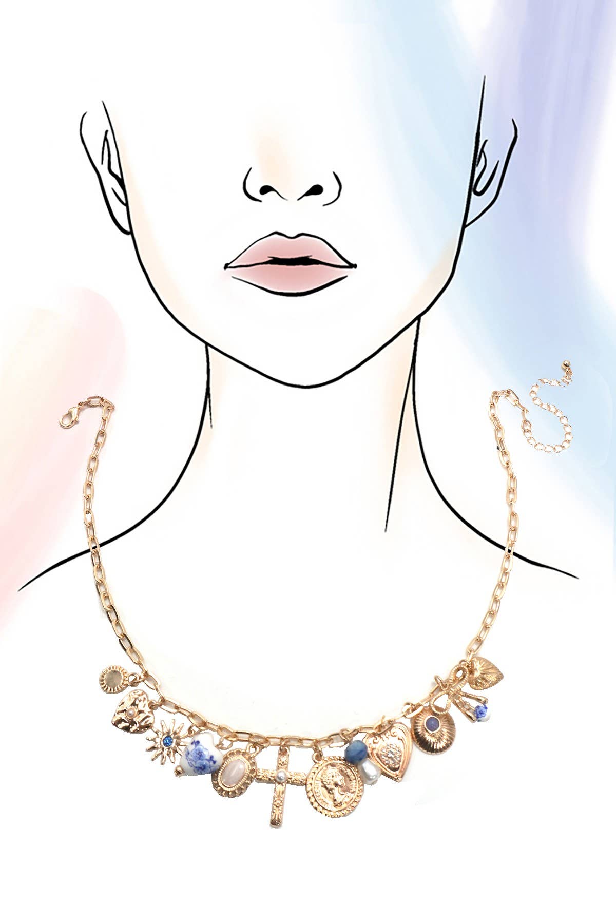 Blue Porcelain Charm Necklace