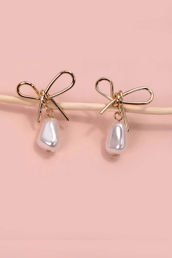 Pearl Drop Bow Earrings