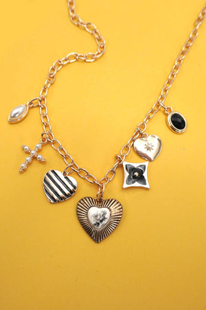 Vintage Heart and Cross Charm Necklace
