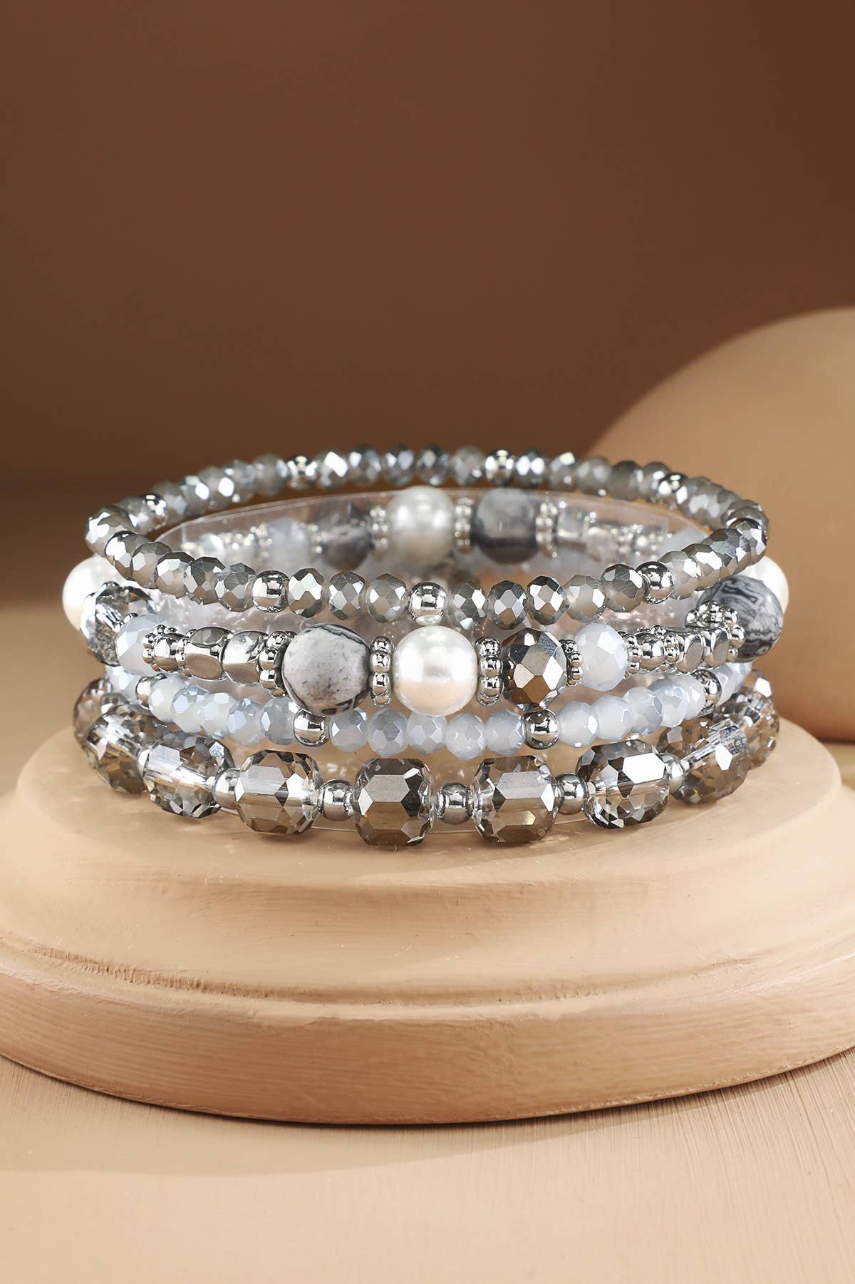 4 Layered Bead and Stone Bracelets