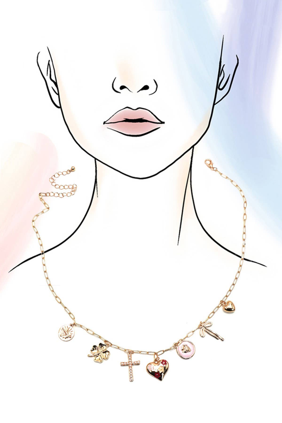 Heart Bow Cross Charm Necklace