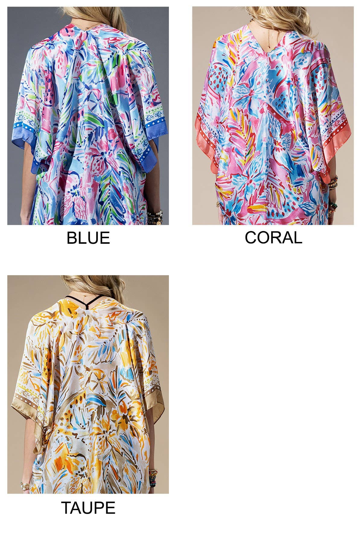 Flowing Silky Feel Kimono with Flower Print
