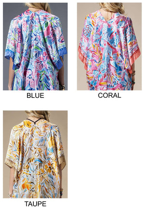 Flowing Silky Feel Kimono with Flower Print