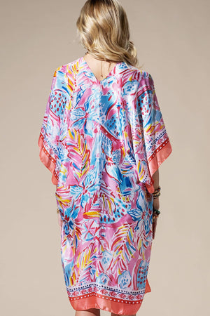 Flowing Silky Feel Kimono with Flower Print