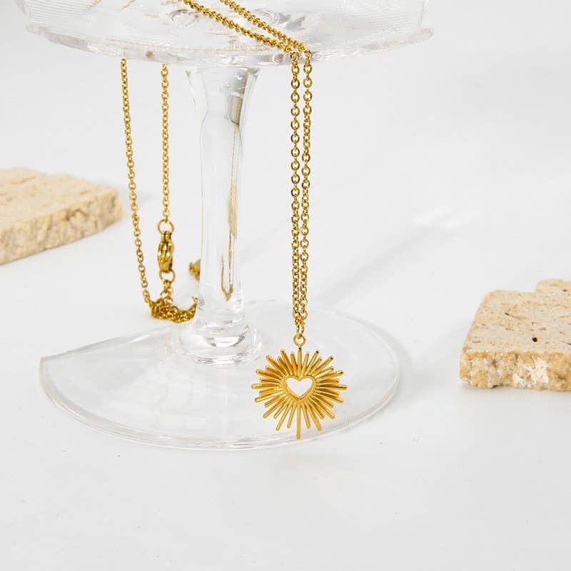 18K Sun Burst Heart Necklace