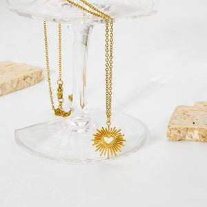 18K Sun Burst Heart Necklace