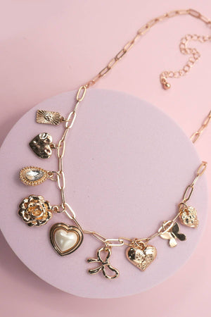 Flower Bow Heart Charm Necklace