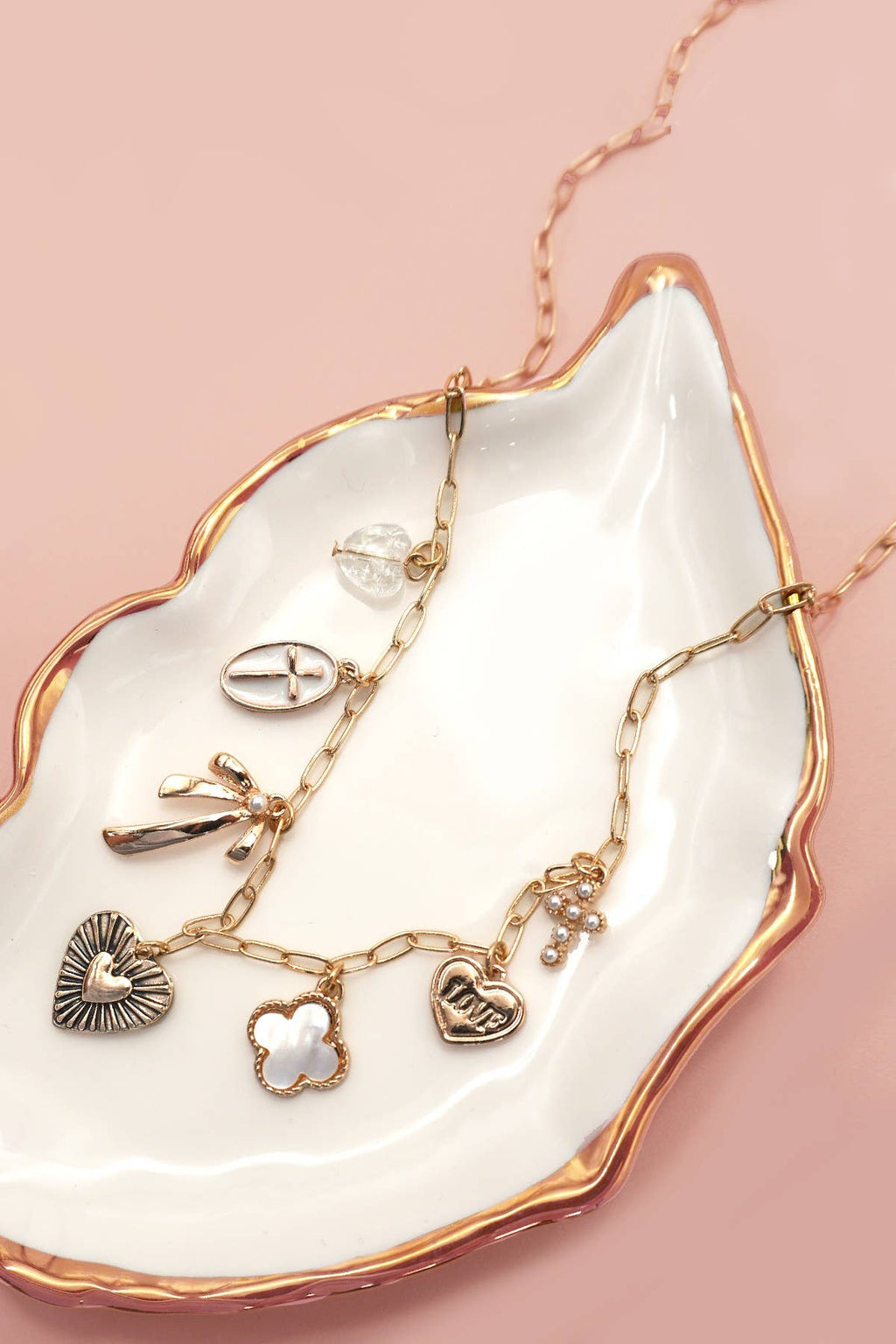 Clover Bow Heart Charm Necklace