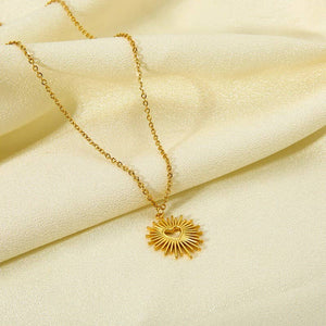 18K Sun Burst Heart Necklace