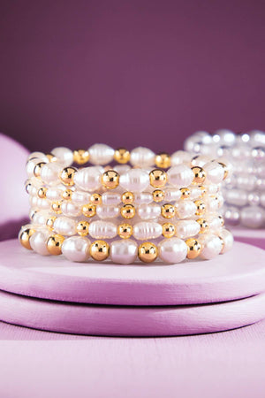 Stackable Pearl Baguette and Bead Bracelet