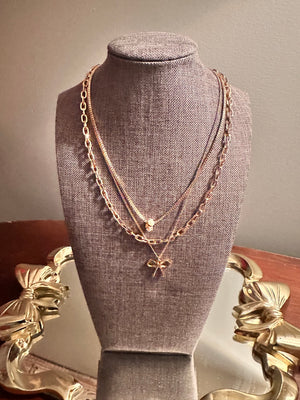 Bow and Pearl Layered Necklace