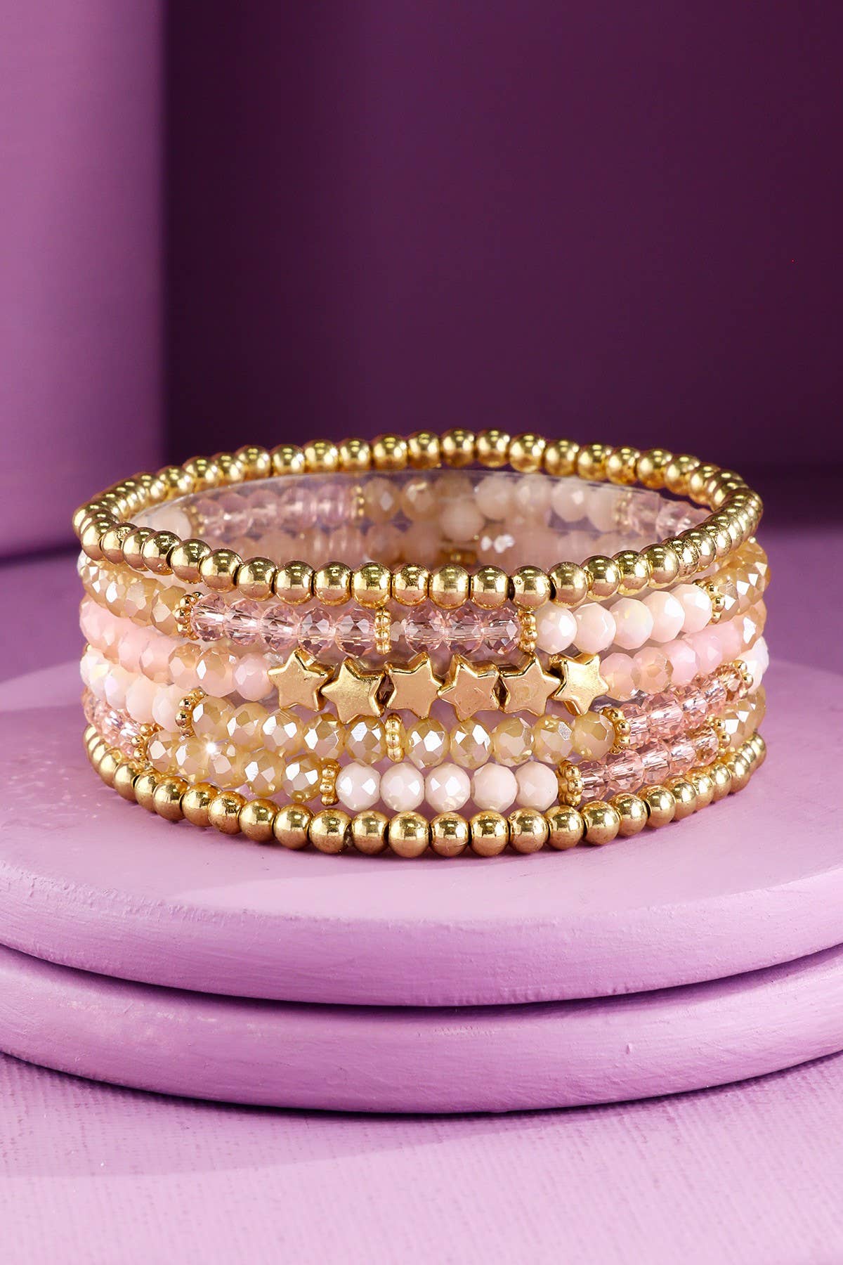 Layered Stackable Beaded Bracelets with Stars