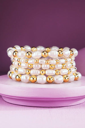 Stackable Pearl Baguette and Bead Bracelet